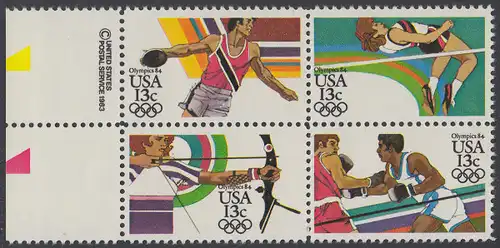 USA Michel 1644-1647 / Scott 2048-2051 postfrisch BLOCK RÄNDER links m/ copyright symbol - Olympische Sommerspiele 1984, Los Angeles