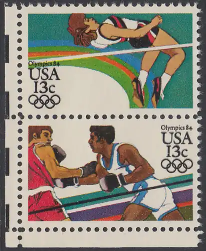 USA Michel 1645+1647 / Scott 2046+2051 postfrisch vert.PAAR ECKRAND unten links - Olympische Sommerspiele 1984, Los Angeles