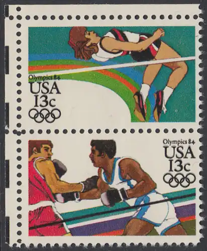 USA Michel 1645+1647 / Scott 2046+2051 postfrisch vert.PAAR ECKRAND oben links - Olympische Sommerspiele 1984, Los Angeles