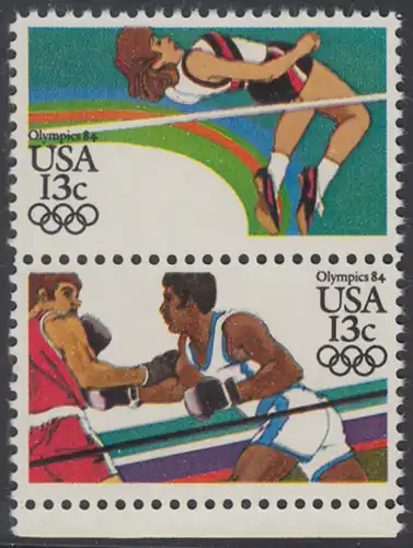 USA Michel 1645+1647 / Scott 2046+2051 postfrisch vert.PAAR RAND unten - Olympische Sommerspiele 1984, Los Angeles