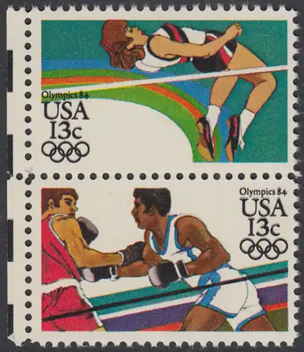 USA Michel 1645+1647 / Scott 2046+2051 postfrisch vert.PAAR RÄNDER links - Olympische Sommerspiele 1984, Los Angeles