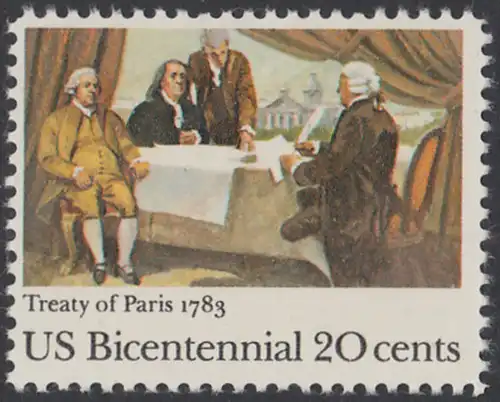 USA Michel 1650 / Scott 2052 postfrisch EINZELMARKE - 200 Jahre Unabhängigkeit (1776): Friedensvertrag von Paris (1783), John Adams, Benjamin Franklin und John Jay unterzeichnen den Vertrag