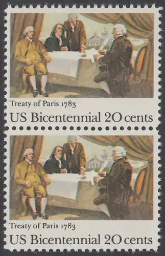USA Michel 1650 / Scott 2052 postfrisch vert.PAAR - 200 Jahre Unabhängigkeit (1776): Friedensvertrag von Paris (1783), John Adams, Benjamin Franklin und John Jay unterzeichnen den Vertrag