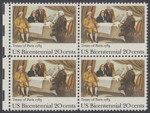 USA Michel 1650 / Scott 2052 postfrisch BLOCK RÄNDER links - 200 Jahre Unabhängigkeit (1776): Friedensvertrag von Paris (1783), John Adams, Benjamin Franklin und John Jay unterzeichnen den Vertrag