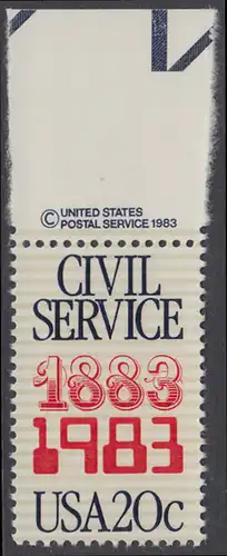 USA Michel 1651 / Scott 2053 postfrisch EINZELMARKE RAND oben m/ copyright symbol - 100 Jahre Gesetz über das Zivilbeamtentum