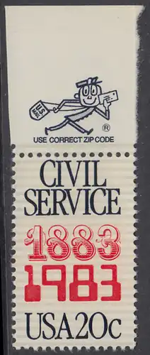USA Michel 1651 / Scott 2053 postfrisch EINZELMARKE RAND oben m/ ZIP-Emblem - 100 Jahre Gesetz über das Zivilbeamtentum