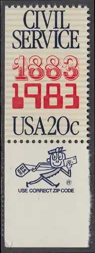 USA Michel 1651 / Scott 2053 postfrisch EINZELMARKE RAND unten m/ ZIP-Emblem - 100 Jahre Gesetz über das Zivilbeamtentum