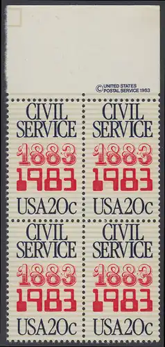 USA Michel 1651 / Scott 2053 postfrisch BLOCK RÄNDER oben m/ copyright symbol (a2) - 100 Jahre Gesetz über das Zivilbeamtentum