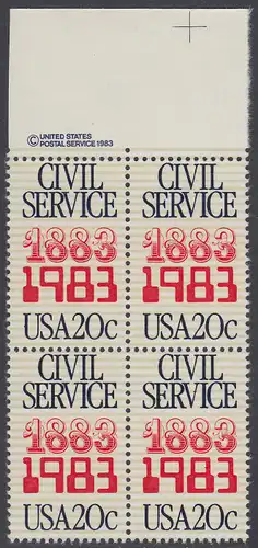 USA Michel 1651 / Scott 2053 postfrisch BLOCK RÄNDER oben m/ copyright symbol (a1) - 100 Jahre Gesetz über das Zivilbeamtentum