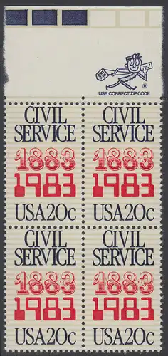 USA Michel 1651 / Scott 2053 postfrisch BLOCK RÄNDER oben m/ ZIP-Emblem (a2) - 100 Jahre Gesetz über das Zivilbeamtentum