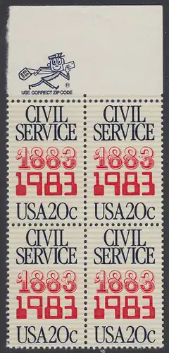 USA Michel 1651 / Scott 2053 postfrisch BLOCK RÄNDER oben m/ ZIP-Emblem (a1) - 100 Jahre Gesetz über das Zivilbeamtentum