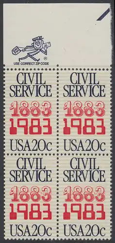 USA Michel 1651 / Scott 2053 postfrisch BLOCK RÄNDER oben m/ ZIP-Emblem (a3) - 100 Jahre Gesetz über das Zivilbeamtentum
