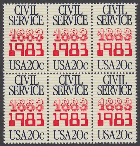 USA Michel 1651 / Scott 2053 postfrisch horiz.BLOCK(6) - 100 Jahre Gesetz über das Zivilbeamtentum