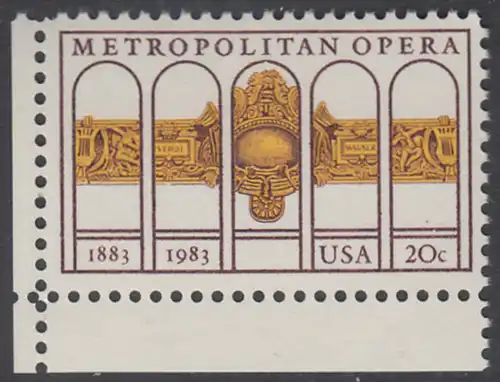 USA Michel 1652 / Scott 2054 postfrisch EINZELMARKE ECKRAND unten links - 100 Jahre Metropolitan Opera, New York