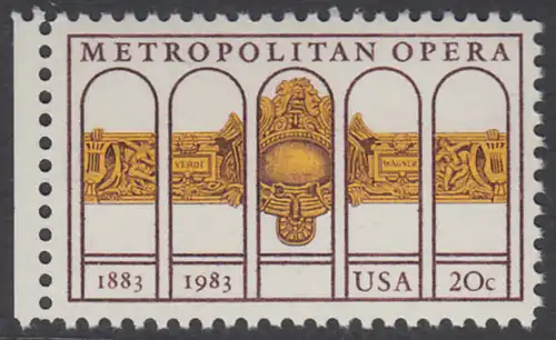 USA Michel 1652 / Scott 2054 postfrisch EINZELMARKE RAND links (a2) - 100 Jahre Metropolitan Opera, New York