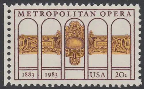 USA Michel 1652 / Scott 2054 postfrisch EINZELMARKE RAND links (a1) - 100 Jahre Metropolitan Opera, New York
