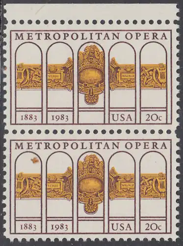 USA Michel 1652 / Scott 2054 postfrisch vert.PAAR RAND oben - 100 Jahre Metropolitan Opera, New York