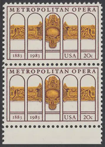 USA Michel 1652 / Scott 2054 postfrisch vert.PAAR RAND unten - 100 Jahre Metropolitan Opera, New York