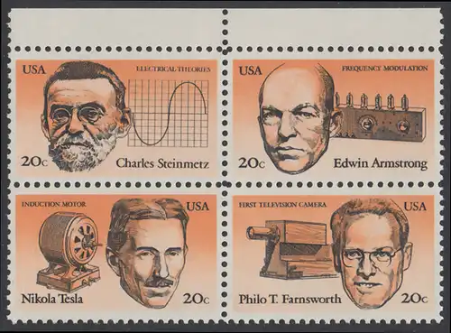 USA Michel 1653-1656 / Scott 2055-2058 postfrisch BLOCK RÄNDER oben - Erfinder