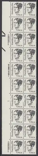 USA Michel 1657 / Scott 1844 postfrisch vert.PLATEBLOCK(20) RÄNDER links m/ Platten-# 1 - Amerikanische Persönlichkeiten: Dorothea Dix (1802-1887), Sozialreformerin