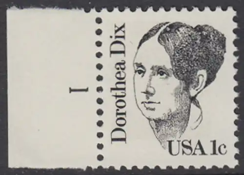 USA Michel 1657 / Scott 1844 postfrisch EINZELMARKE RAND links m/ Platten-# 1 - Amerikanische Persönlichkeiten: Dorothea Dix (1802-1887), Sozialreformerin