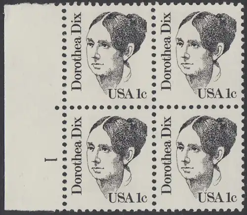 USA Michel 1657 / Scott 1844 postfrisch BLOCK RÄNDER links m/ Platten-# 1 - Amerikanische Persönlichkeiten: Dorothea Dix (1802-1887), Sozialreformerin