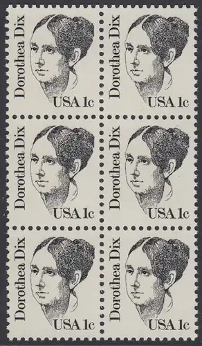 USA Michel 1657 / Scott 1844 postfrisch vert.BLOCK(6) - Amerikanische Persönlichkeiten: Dorothea Dix (1802-1887), Sozialreformerin