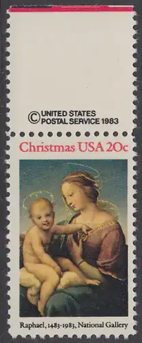 USA Michel 1663 / Scott 2063 postfrisch EINZELMARKE RAND oben m/ copyright symbol - Weihnachten: HI. Jungfrau und Kind