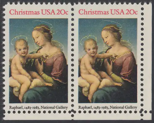 USA Michel 1663 / Scott 2063 postfrisch horiz.PAAR ECKRAND unten rechts - Weihnachten: HI. Jungfrau und Kind