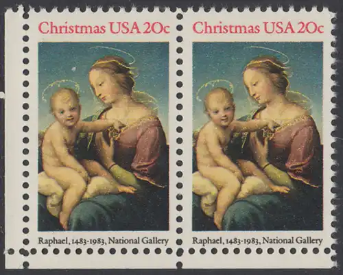 USA Michel 1663 / Scott 2063 postfrisch horiz.PAAR ECKRAND unten links - Weihnachten: HI. Jungfrau und Kind