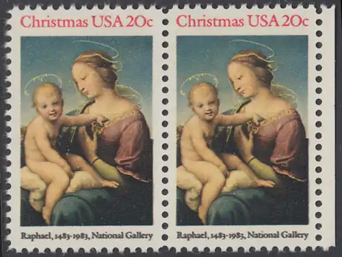 USA Michel 1663 / Scott 2063 postfrisch horiz.PAAR RAND rechts - Weihnachten: HI. Jungfrau und Kind