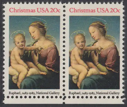 USA Michel 1663 / Scott 2063 postfrisch horiz.PAAR RÄNDER unten - Weihnachten: HI. Jungfrau und Kind