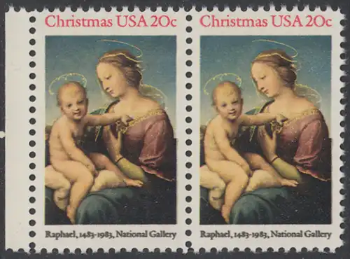 USA Michel 1663 / Scott 2063 postfrisch horiz.PAAR RAND links - Weihnachten: HI. Jungfrau und Kind