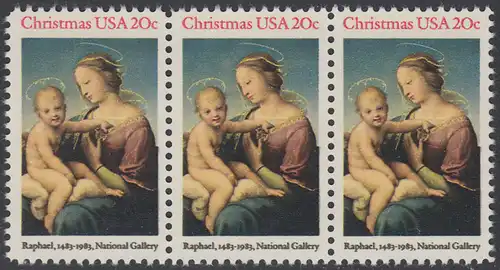 USA Michel 1663 / Scott 2063 postfrisch horiz.STRIP(3) - Weihnachten: HI. Jungfrau und Kind