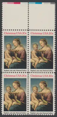 USA Michel 1663 / Scott 2063 postfrisch BLOCK RÄNDER oben (a2) - Weihnachten: HI. Jungfrau und Kind