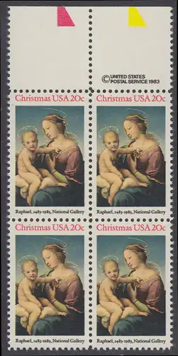 USA Michel 1663 / Scott 2063 postfrisch BLOCK RÄNDER oben m/ copyright symbol - Weihnachten: HI. Jungfrau und Kind