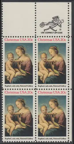 USA Michel 1663 / Scott 2063 postfrisch ZIP-BLOCK (ur) - Weihnachten: HI. Jungfrau und Kind