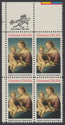 USA Michel 1663 / Scott 2063 postfrisch ZIP-BLOCK (ul/a4) - Weihnachten: HI. Jungfrau und Kind