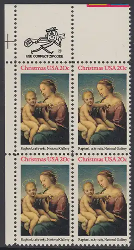 USA Michel 1663 / Scott 2063 postfrisch ZIP-BLOCK (ul/a3) - Weihnachten: HI. Jungfrau und Kind