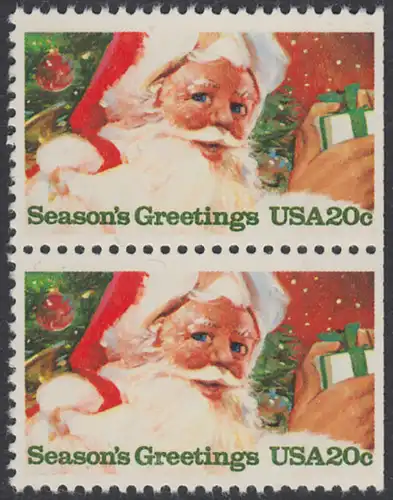 USA Michel 1664 / Scott 2064 postfrisch vert.PAAR (rechts ungezähnt) - Weihnachten: Weihnachtsmann