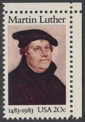 USA Michel 1669 / Scott 2065 postfrisch EINZELMARKE ECKRAND oben rechts - 500. Geburtstag von Martin Luther (1483-1546), deutscher Reformator