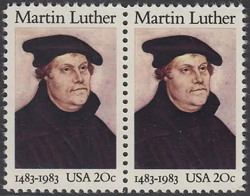 USA Michel 1669 / Scott 2065 postfrisch horiz.PAAR - 500. Geburtstag von Martin Luther (1483-1546), deutscher Reformator