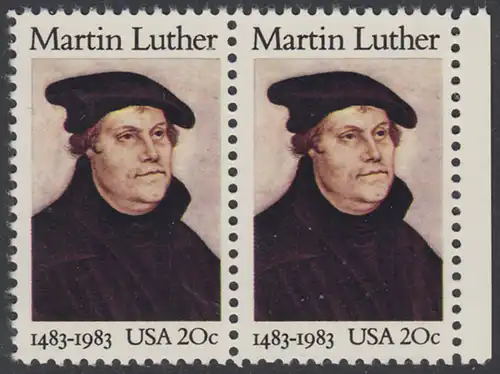 USA Michel 1669 / Scott 2065 postfrisch horiz.PAAR RAND rechts - 500. Geburtstag von Martin Luther (1483-1546), deutscher Reformator