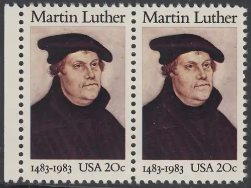 USA Michel 1669 / Scott 2065 postfrisch horiz.PAAR RAND links - 500. Geburtstag von Martin Luther (1483-1546), deutscher Reformator