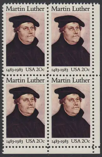USA Michel 1669 / Scott 2065 postfrisch BLOCK ECKRAND unten rechts - 500. Geburtstag von Martin Luther (1483-1546), deutscher Reformator