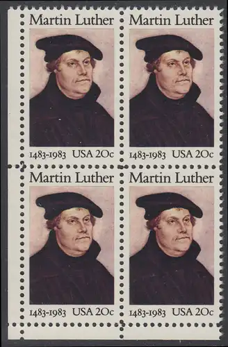 USA Michel 1669 / Scott 2065 postfrisch BLOCK ECKRAND unten links - 500. Geburtstag von Martin Luther (1483-1546), deutscher Reformator