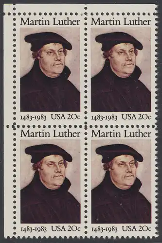 USA Michel 1669 / Scott 2065 postfrisch BLOCK ECKRAND oben links - 500. Geburtstag von Martin Luther (1483-1546), deutscher Reformator