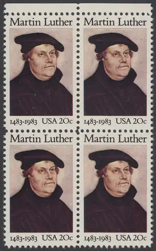 USA Michel 1669 / Scott 2065 postfrisch BLOCK RÄNDER oben (a3) - 500. Geburtstag von Martin Luther (1483-1546), deutscher Reformator