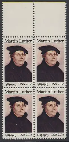 USA Michel 1669 / Scott 2065 postfrisch BLOCK RÄNDER oben (a1) - 500. Geburtstag von Martin Luther (1483-1546), deutscher Reformator