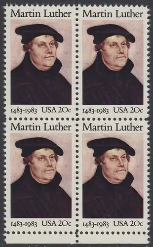 USA Michel 1669 / Scott 2065 postfrisch BLOCK RÄNDER unten (a1) - 500. Geburtstag von Martin Luther (1483-1546), deutscher Reformator